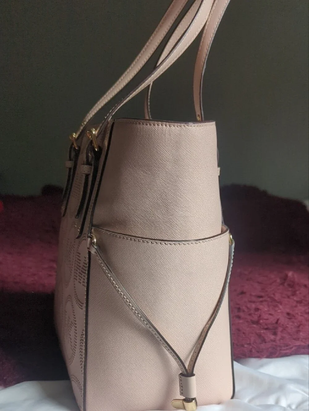 Michael Kors Pale Pink Perforated MK Tote